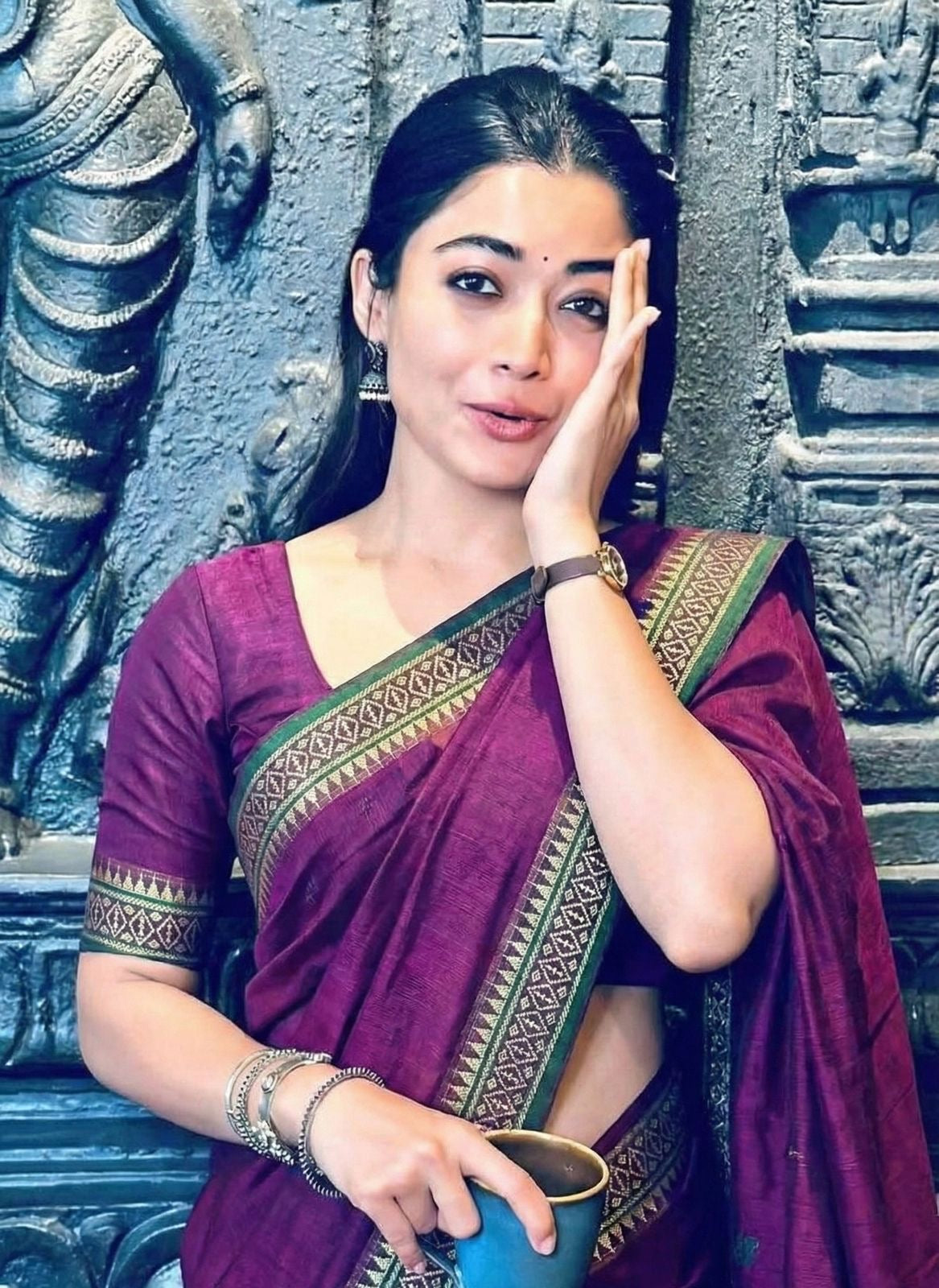Festive Purple Narayanpeth mercerised saree