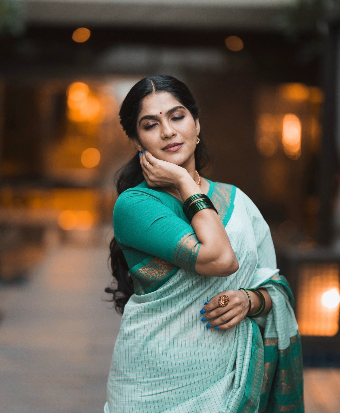 Apsara Teal green Kalyani Cotton Silk saree Swasika fame