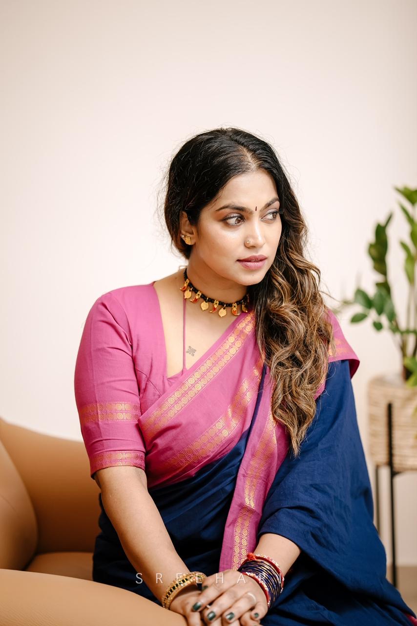 Tarangini vintage Navy blue and majenta Rudraksha border sungudi saree Rajila’s choice