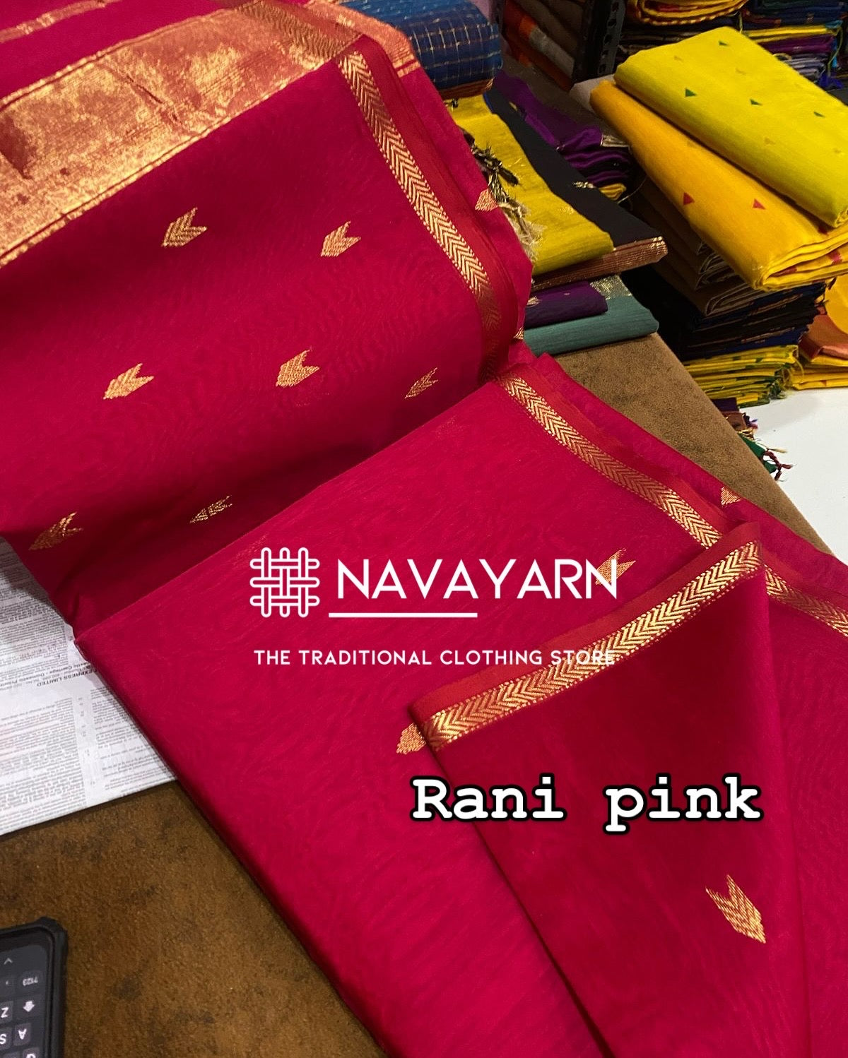 Kalyanika (कल्याणिका) Handloom Maheshwari Silk Cotton Sarees,Rani Pink KM09