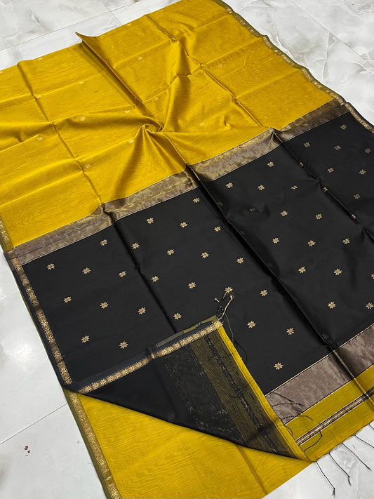 Kalyanika Maheshwari silk saree mustard and black