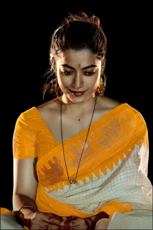Tarangini Rashmika fame elephant motif sungudi saree yellow