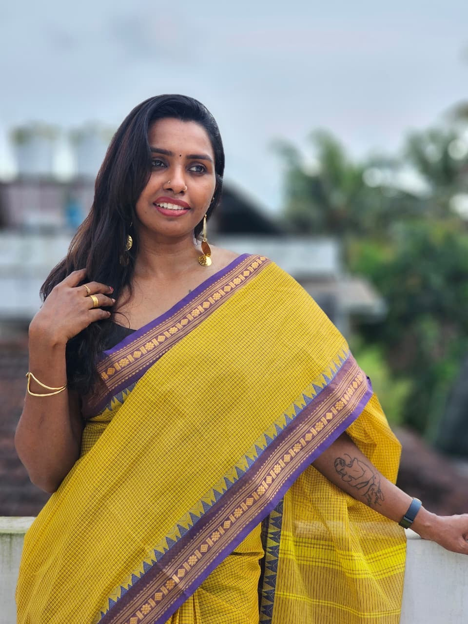 Sangita korvai Vintage Cotton Saree with contrast temple border