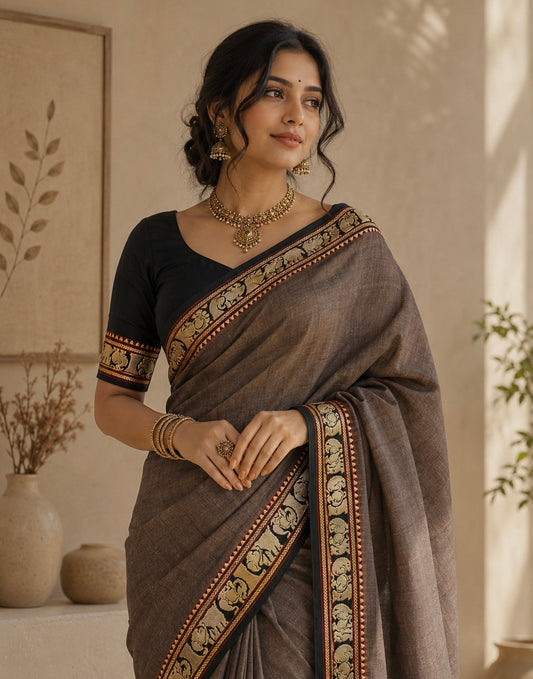 Vrinda Narayanpeth grey black dual tone Vintage Sarees