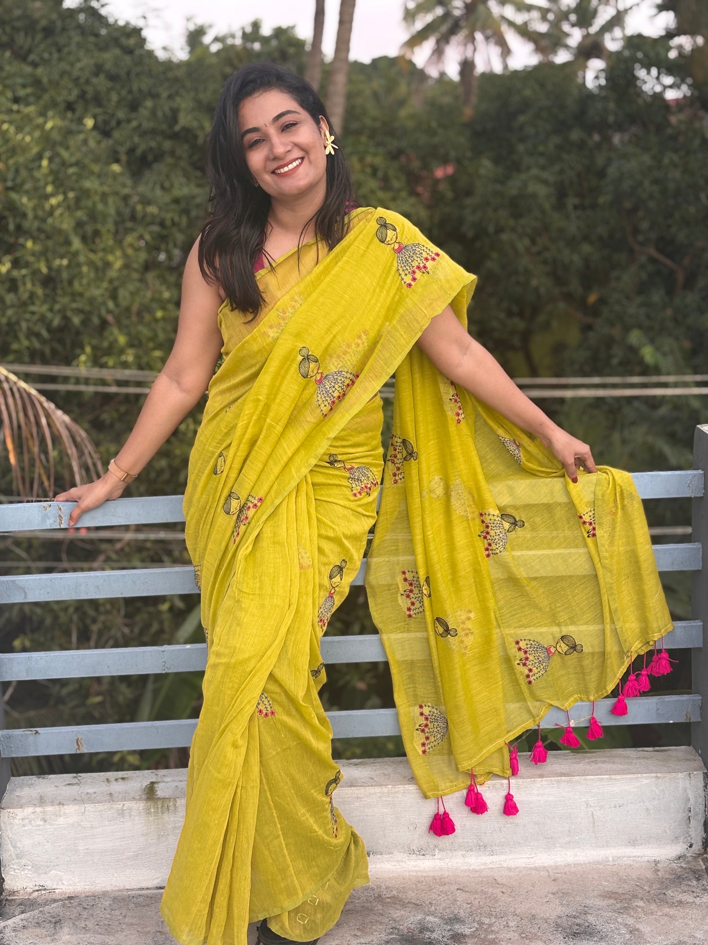 Doll design embroidered soft cotton saree