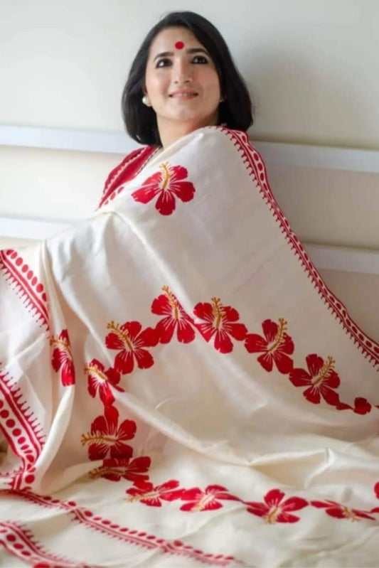 Bengal Handloom Pure Cotton Hibiscus Saree