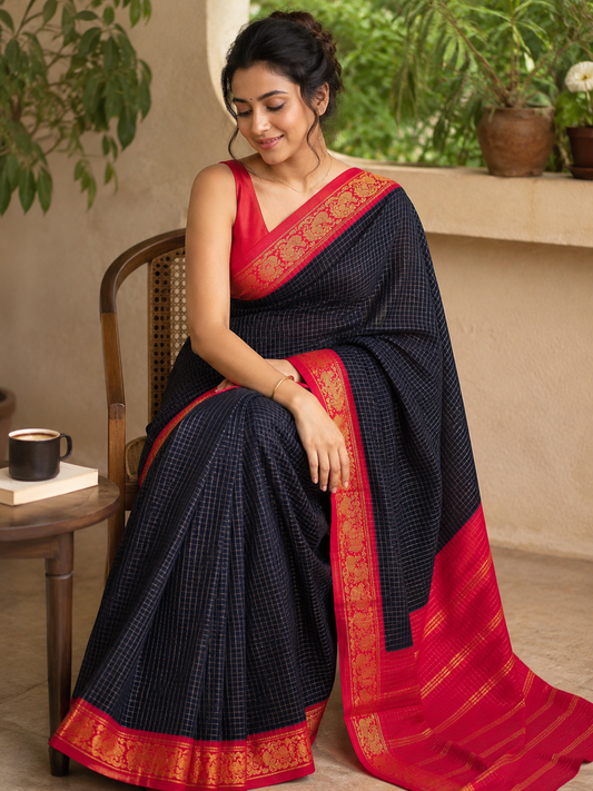 Handloom Sungudi cotton zari kattam peacock border black Sarees with reddish maroon border and Pallu with blouse