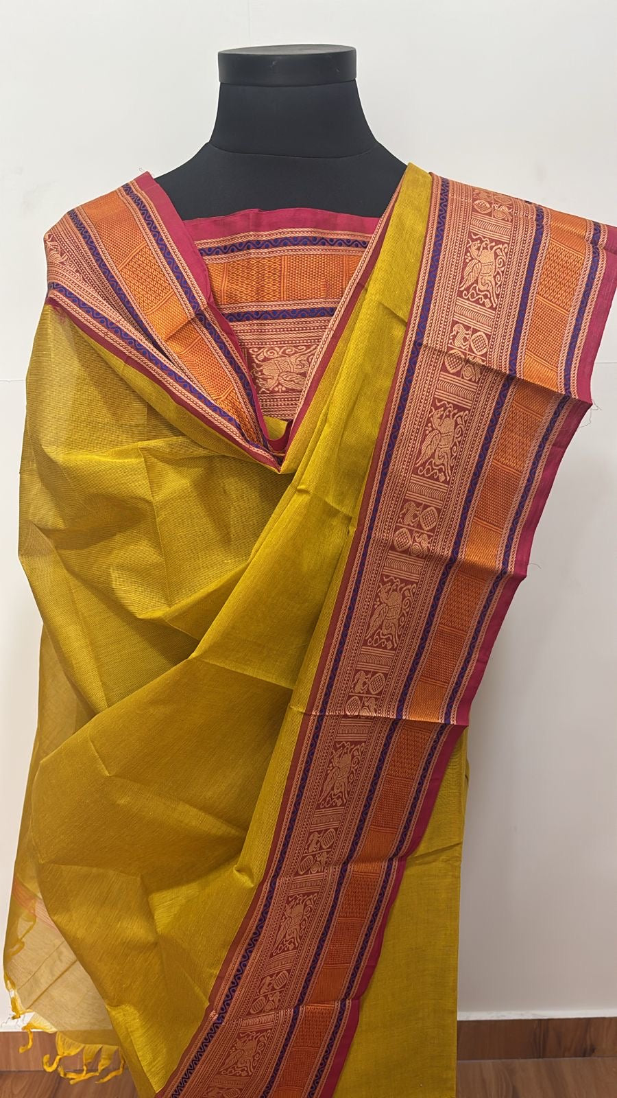Vintage mustard yellow Chettinad Suit Set Unstiched