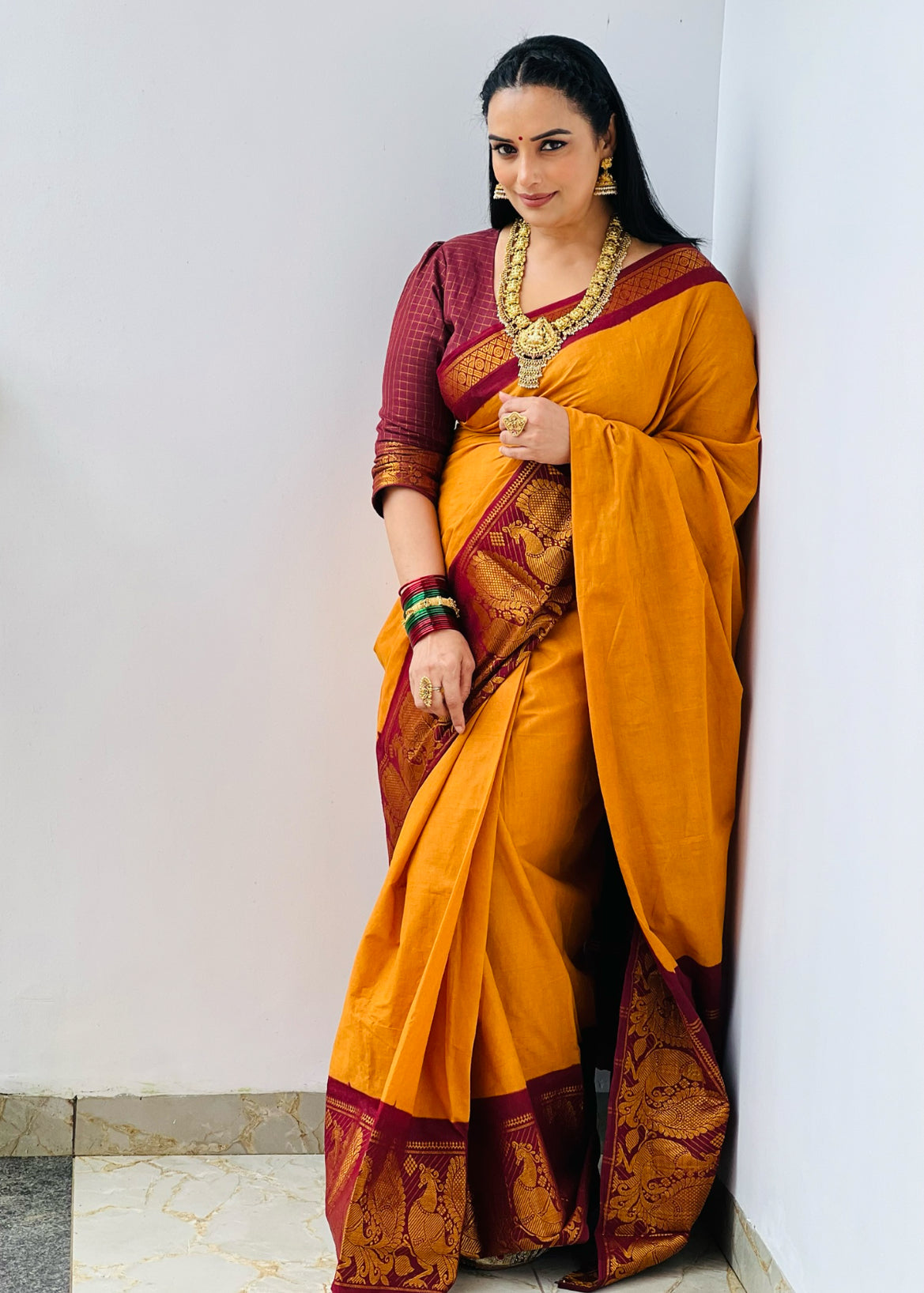 Tarangini Sungudi Cotton Saree with broad border Shwetha Menon’s choice