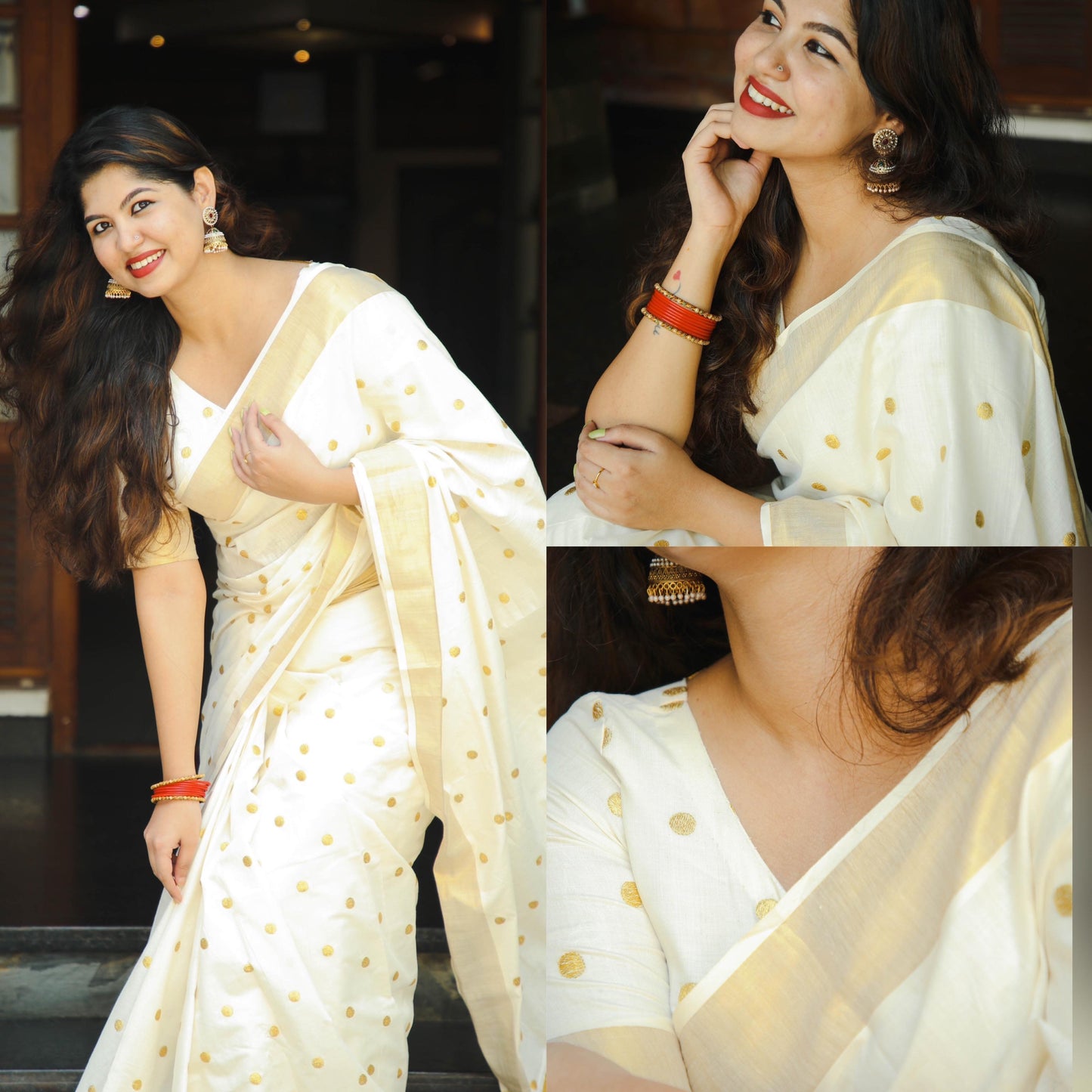 Vishu special polka dot embroidered Kerala cotton Saree e