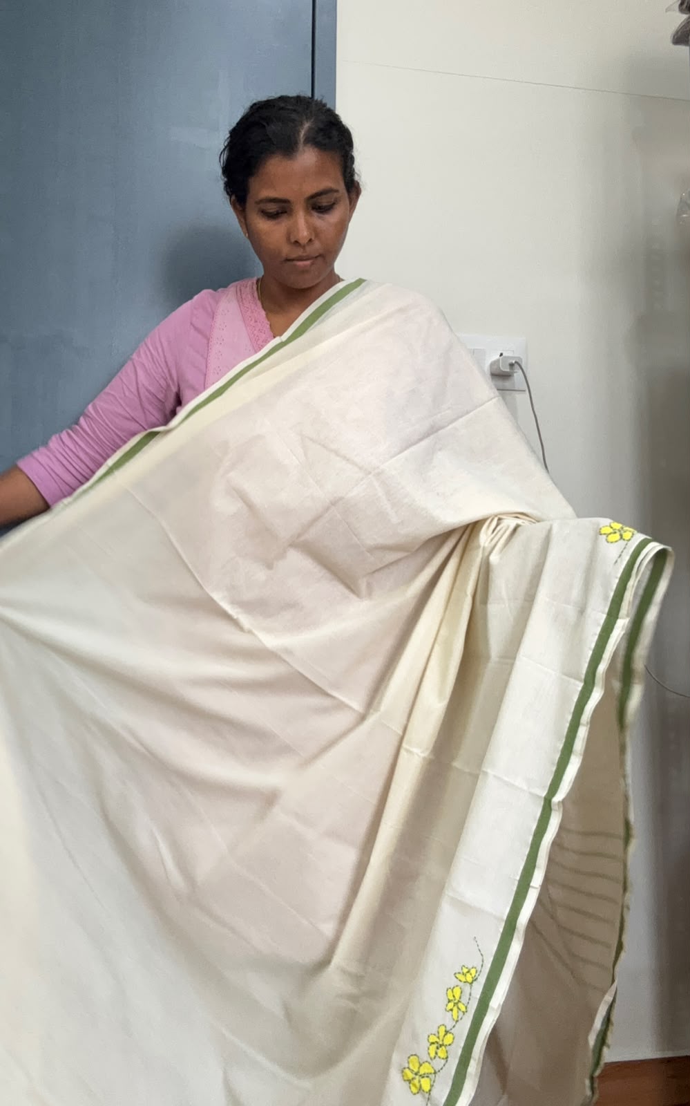 Handpainted Kantha Stich pure cotton Saree SAR62