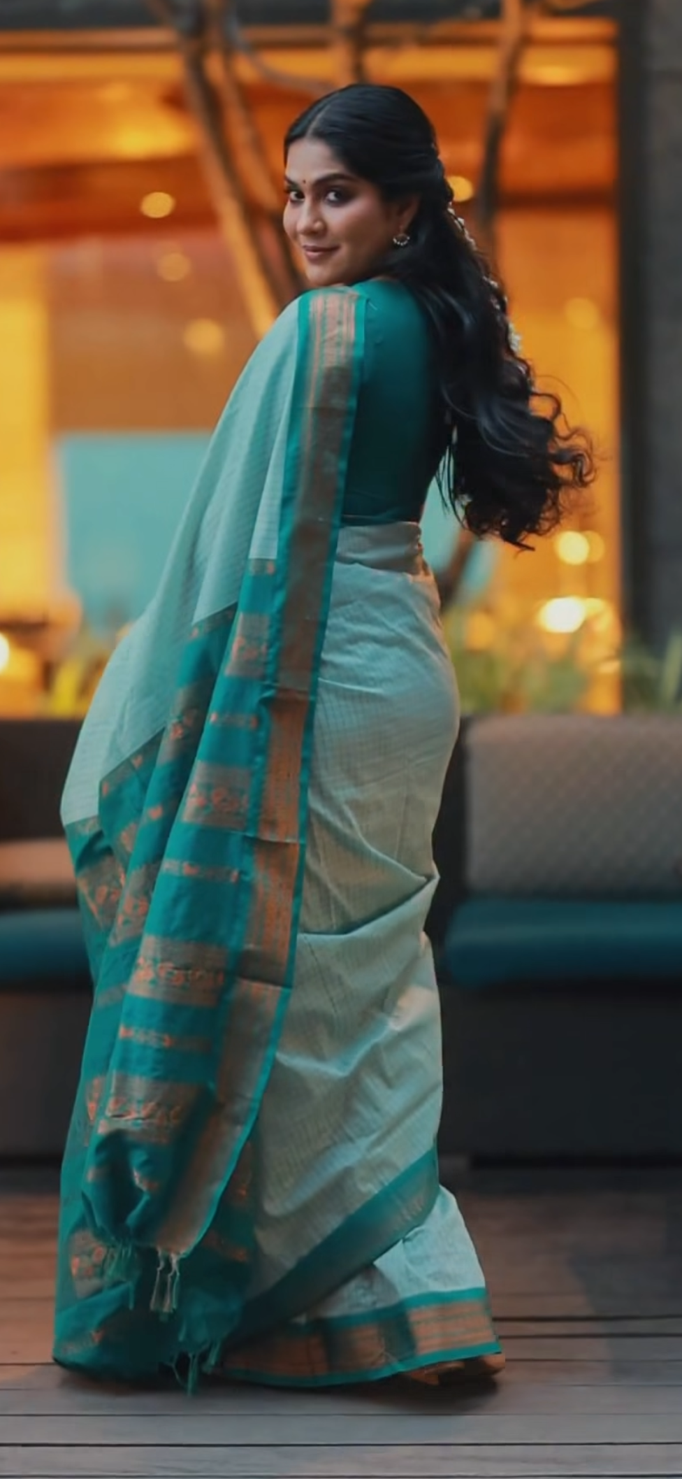 Apsara Teal green Kalyani Cotton Silk saree Swasika fame