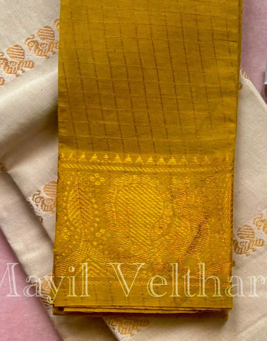 Peacock border Sungudi handloom zari kattam blouse piece mustard BLS12