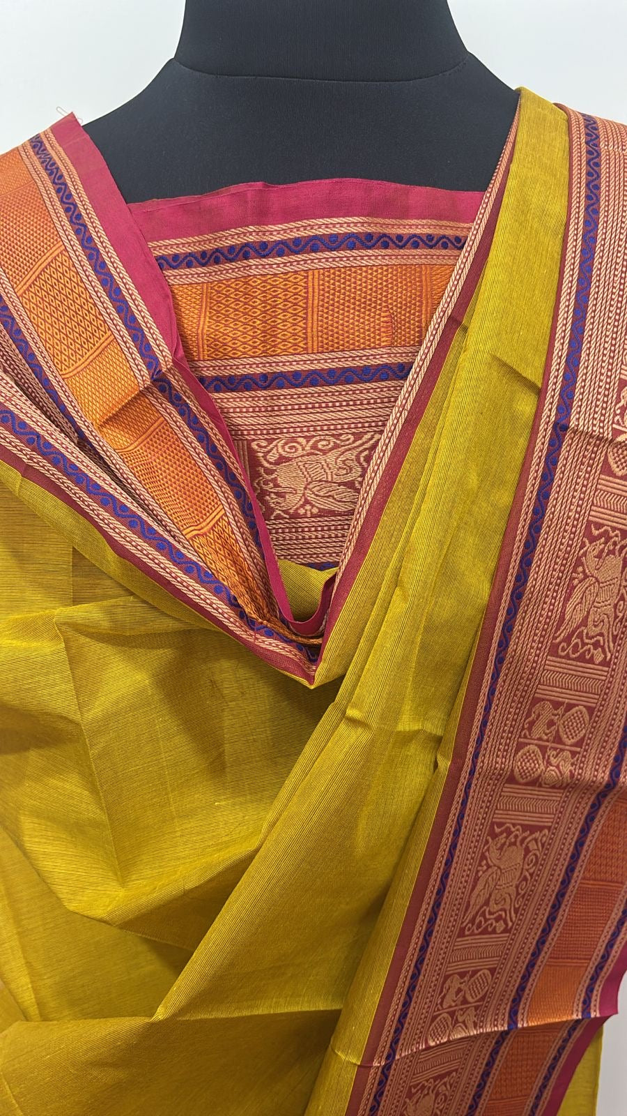 Vintage mustard yellow Chettinad Suit Set Unstiched