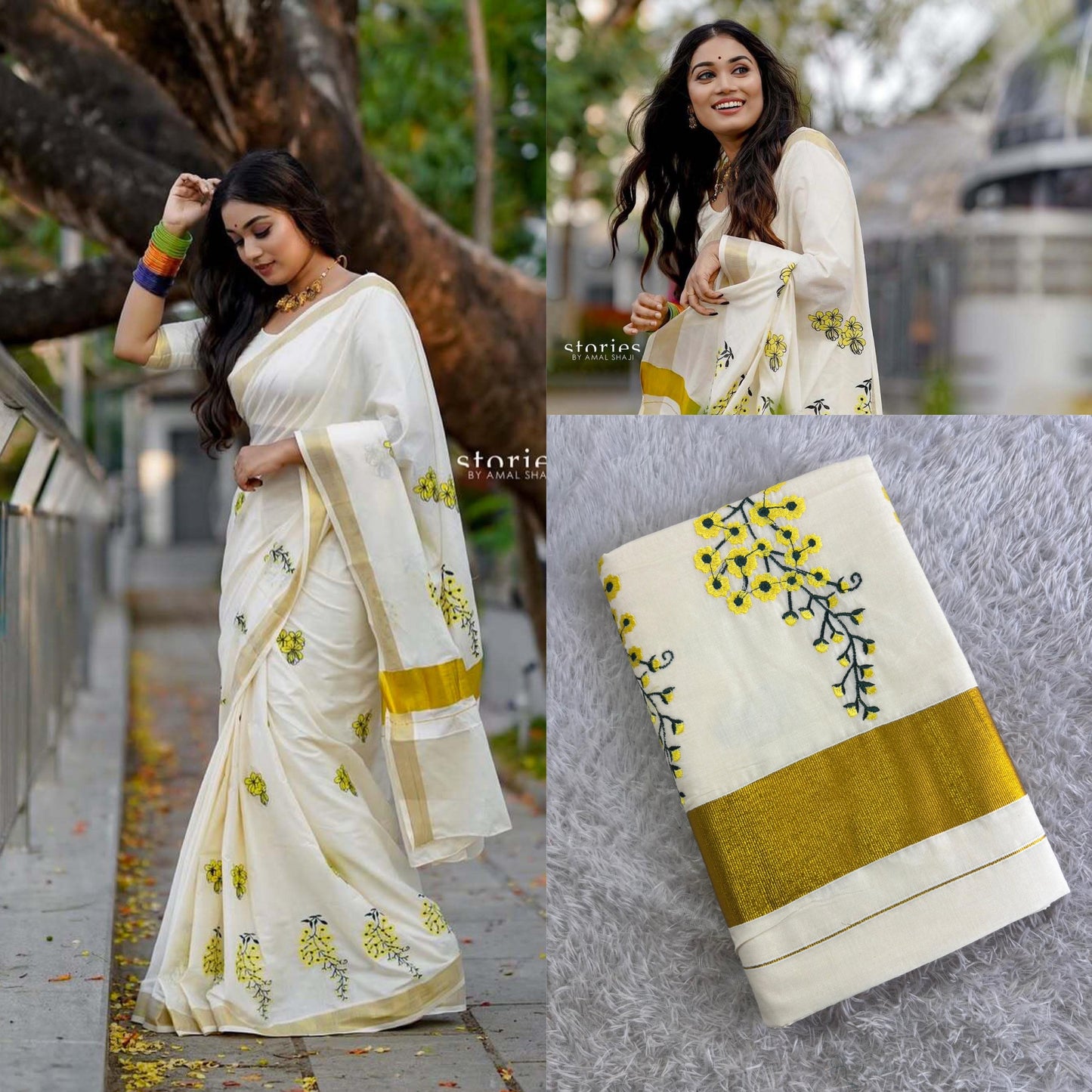 Kanikonna embroidered Kerala Vishu Saree