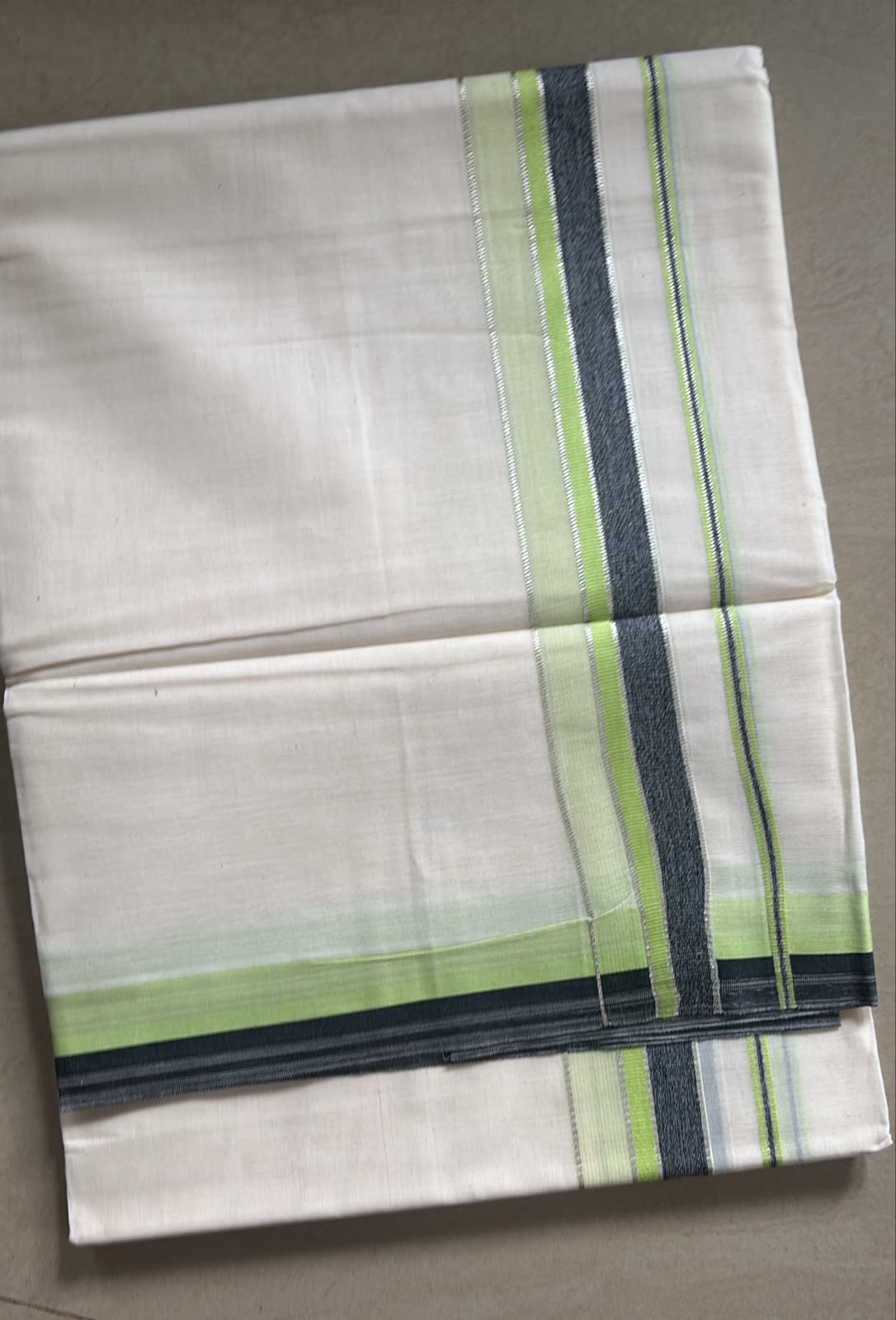 Pastel green and grey gents double Mundu dhothi