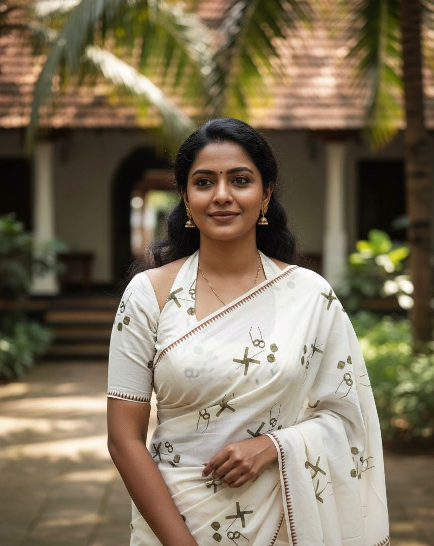 Nostalgic Ola kalippattam design Kerala Saree