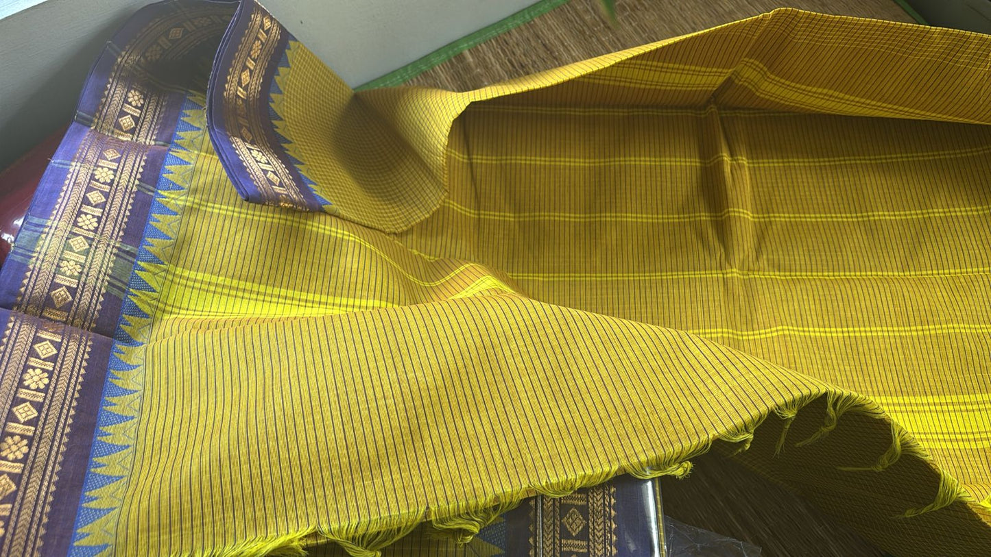 Sangita korvai Vintage Cotton Saree with contrast temple border