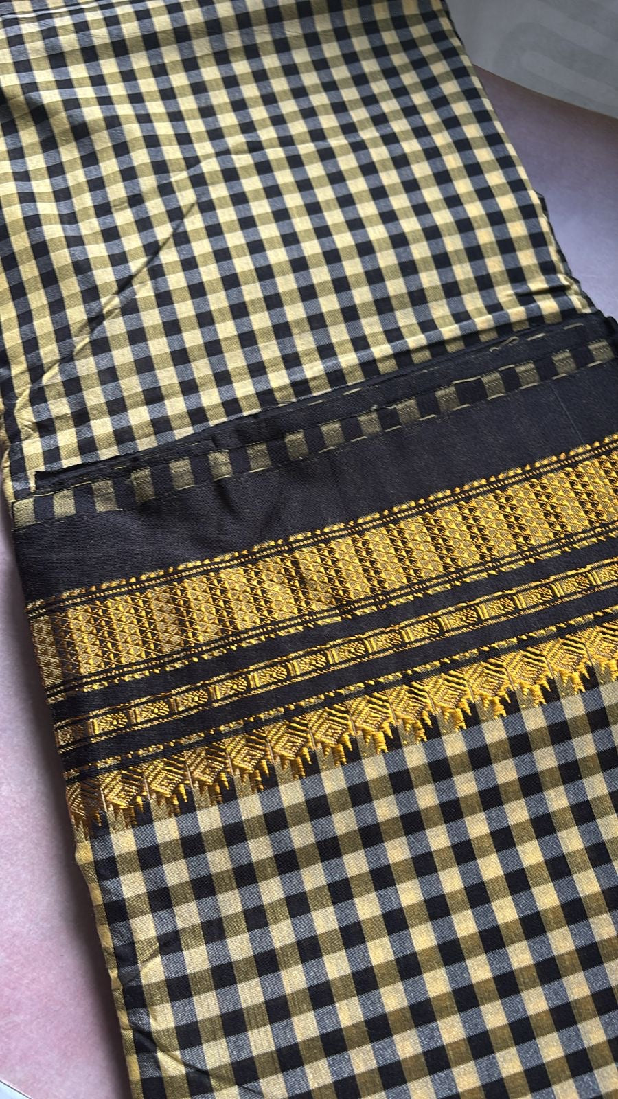 Yashoda black and beige check Ilkal silk sarees
