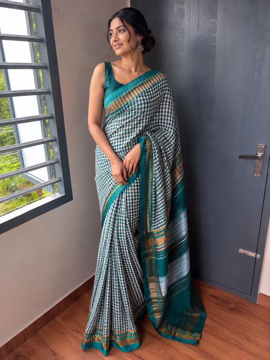 Yashodha Rama green check Cotton silk Sarees
