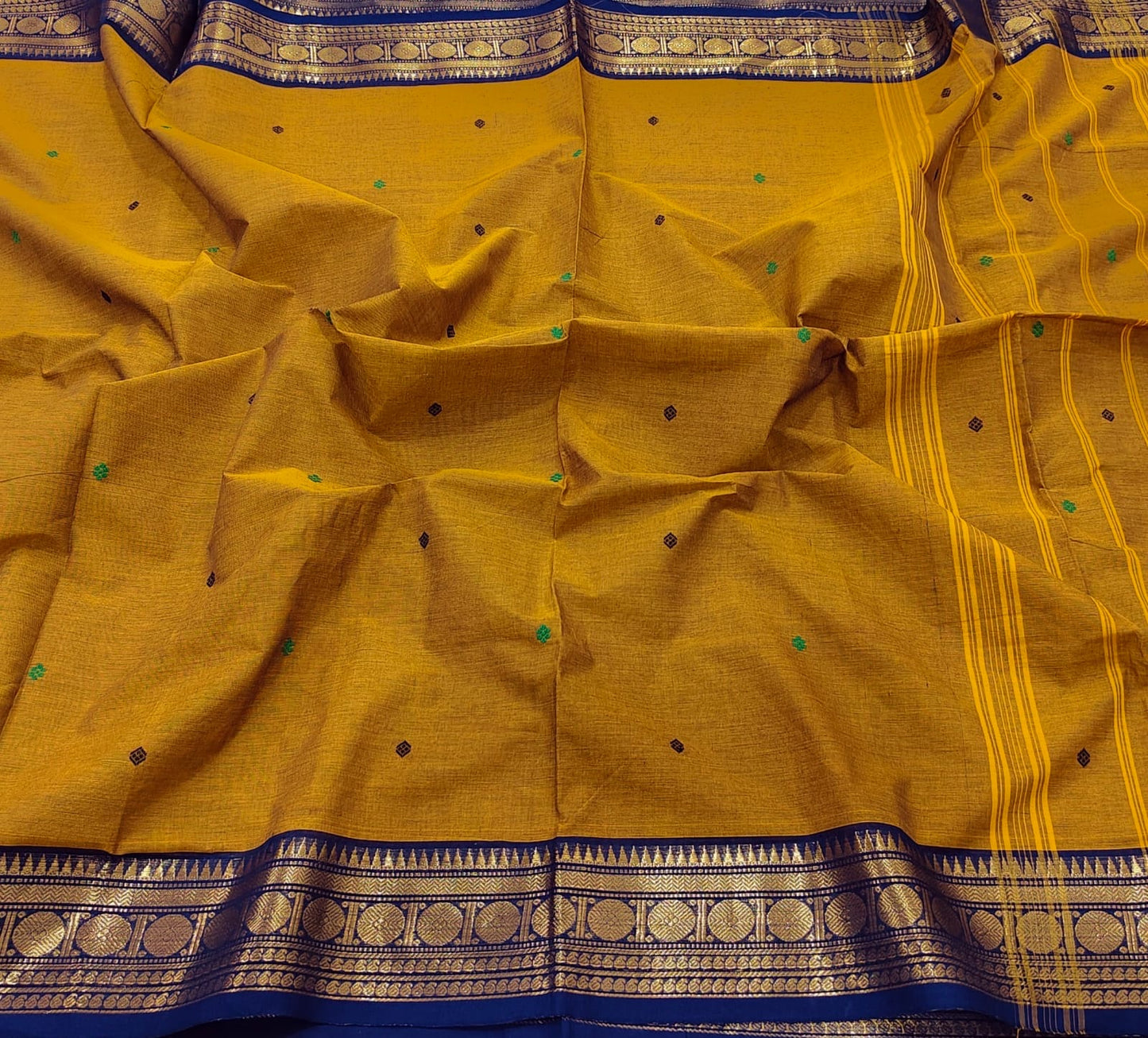 Vintage mustard blue Kanchi cotton Saree