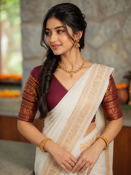 Sungudi handloom cotton mayuri peacock double border sarees with maroon blouse