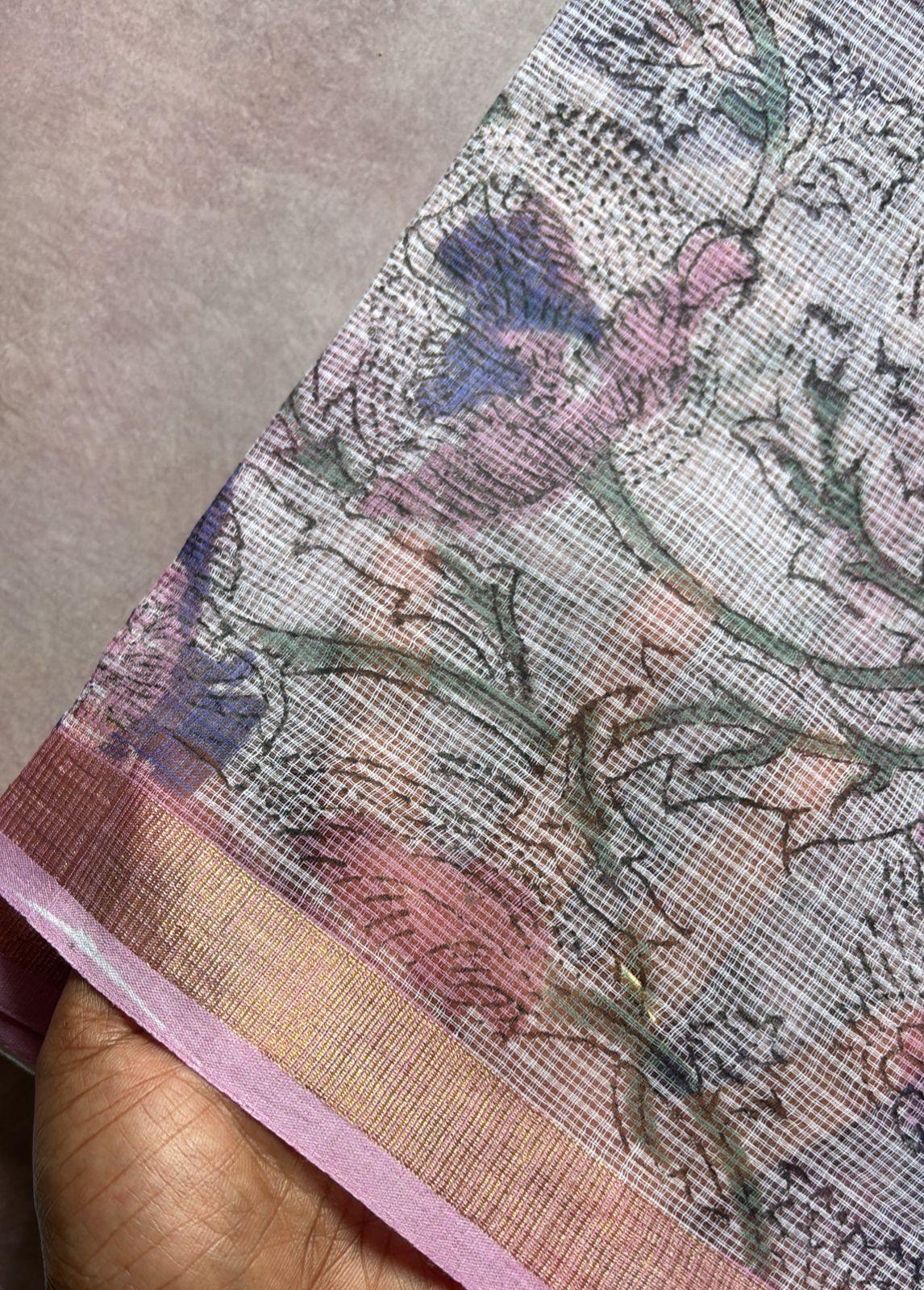 Kota doria Saree floral pink