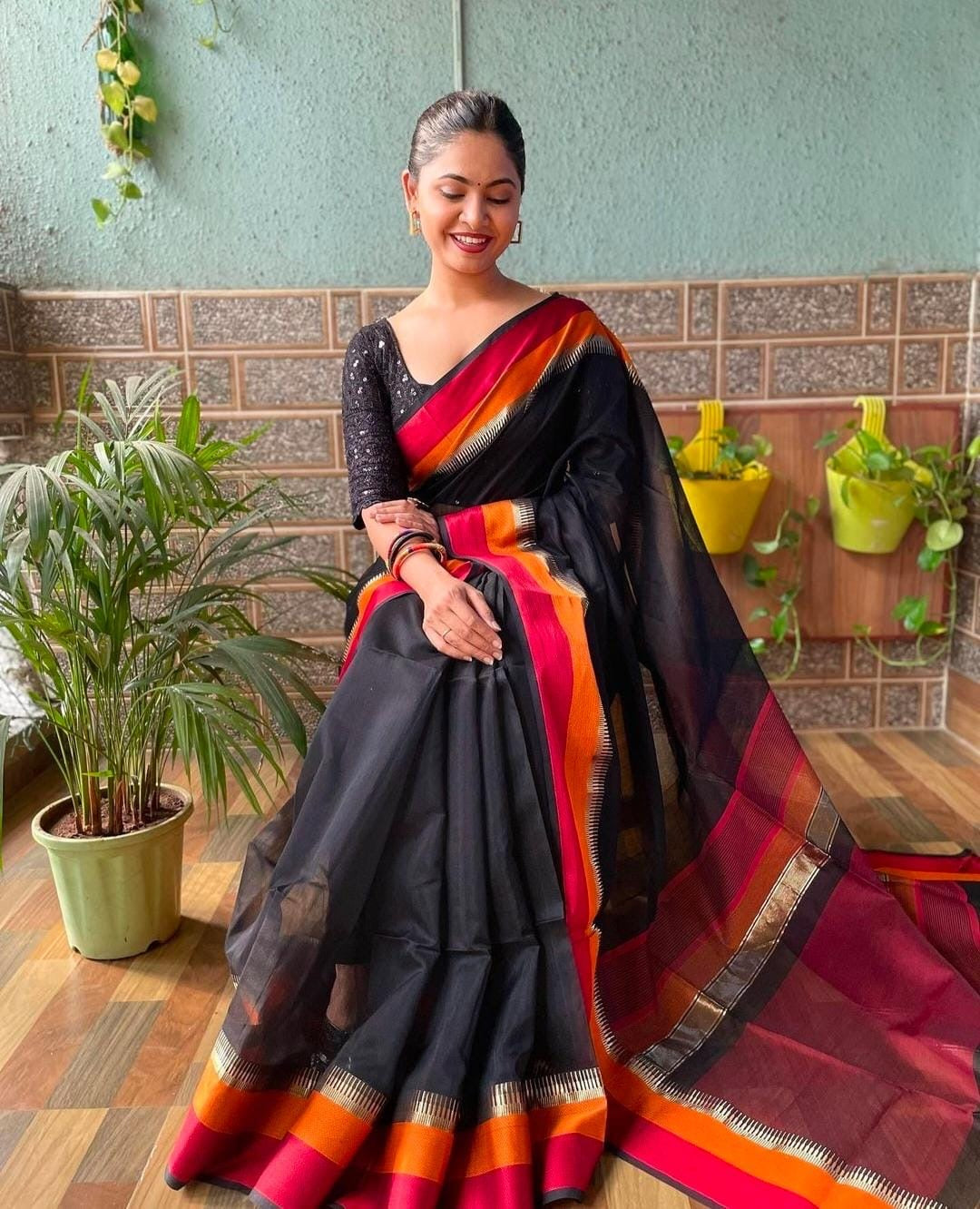 Kalyanika Maheshwari silk Resham border Saree