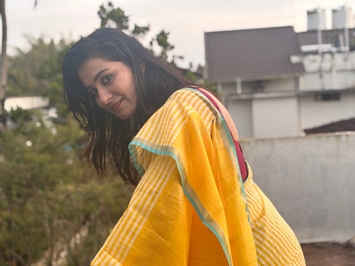 Kalyanika Maheshwari Silk Cotton festive Yellow zari check Sarees