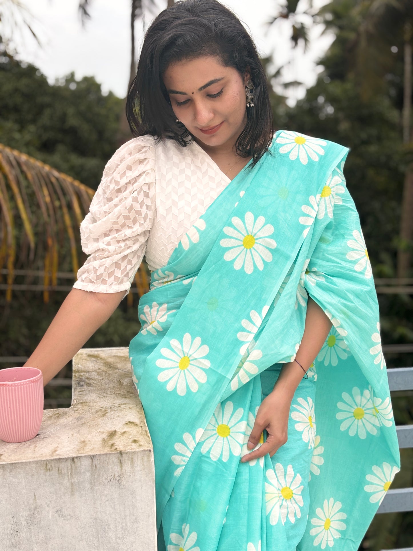Jaipur Soft cotton flower block print saree