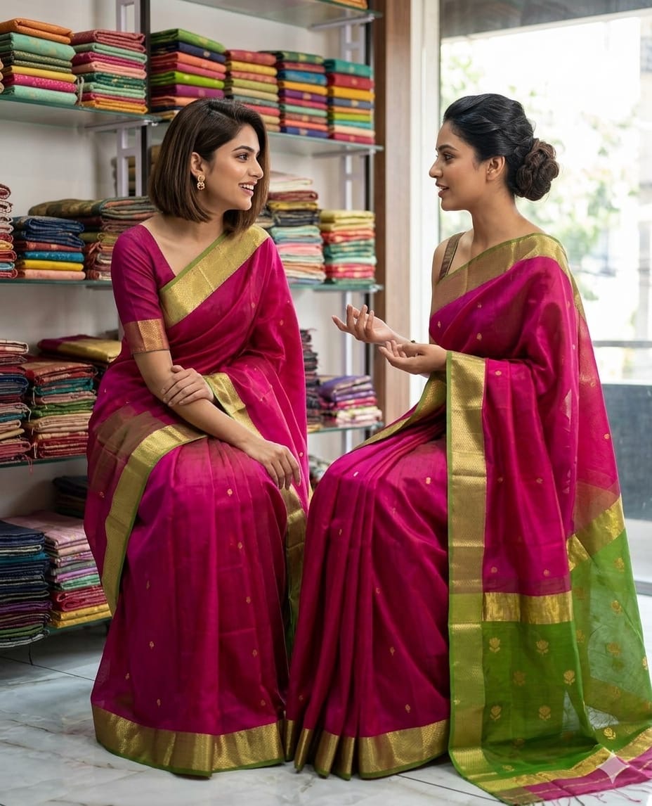 Festive flower motif Maheshwari handloom Silk cotton Saree