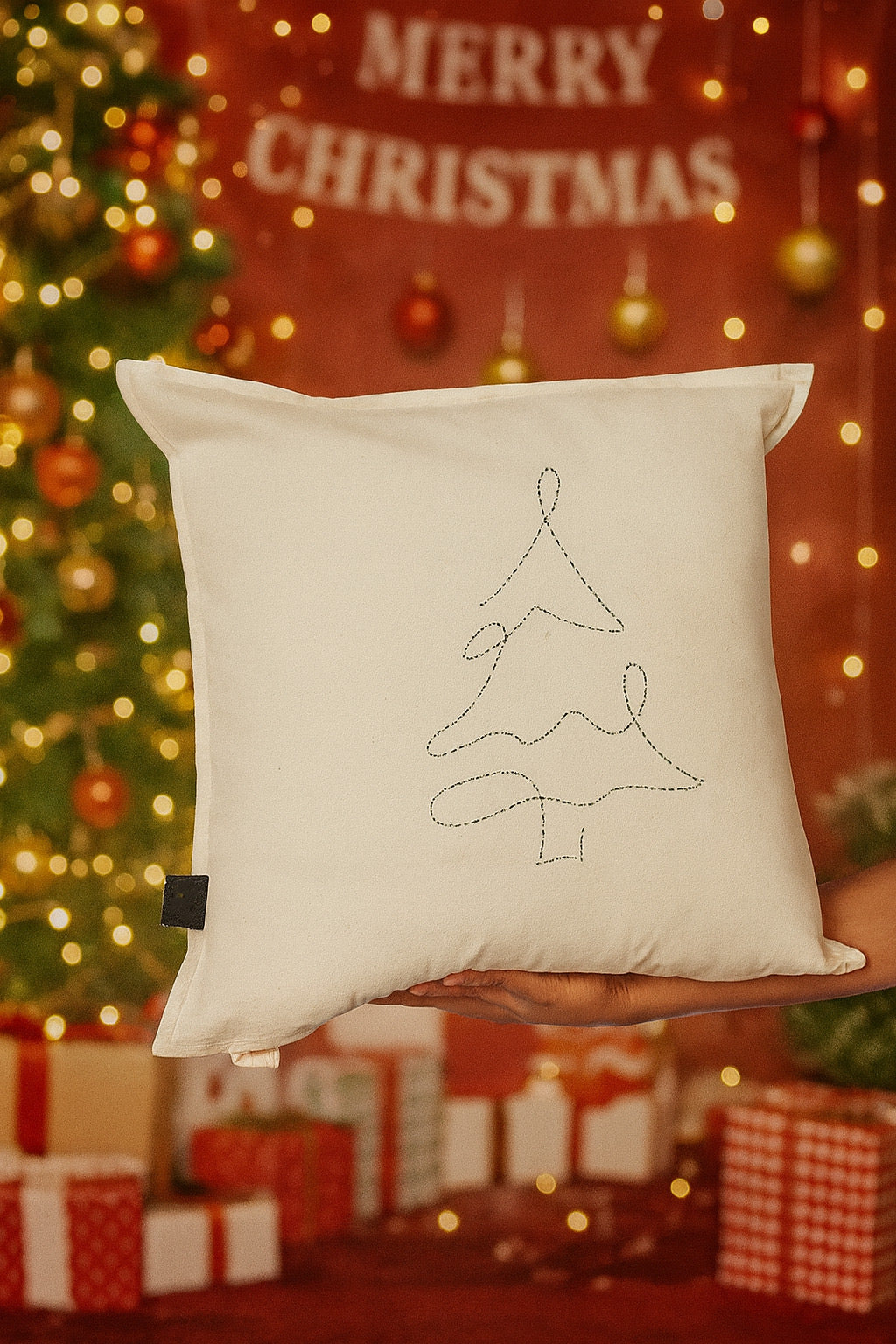Merry hand embroidered Christmas cushion Covers : pack of three