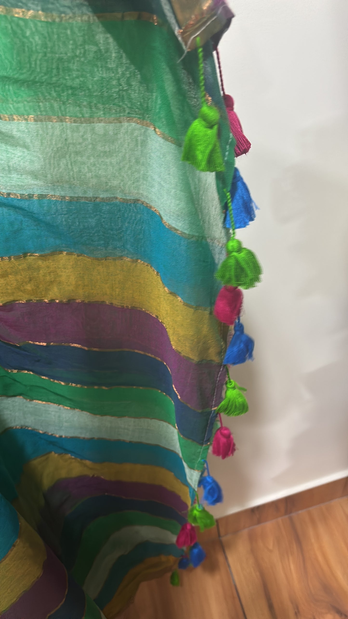 Multicolour soft cotton saree with tassels