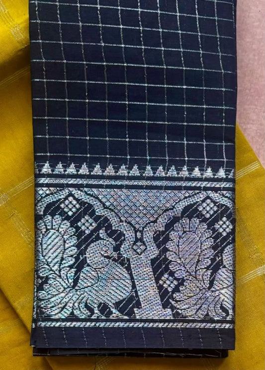 Sungudi handloom cotton blouse fabric silver zari kattam BLS14
