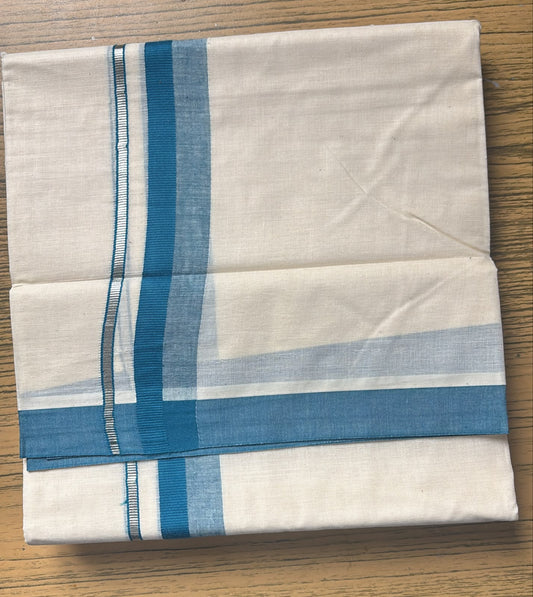 Heritage gents Mundu dual shade of blue with silver border