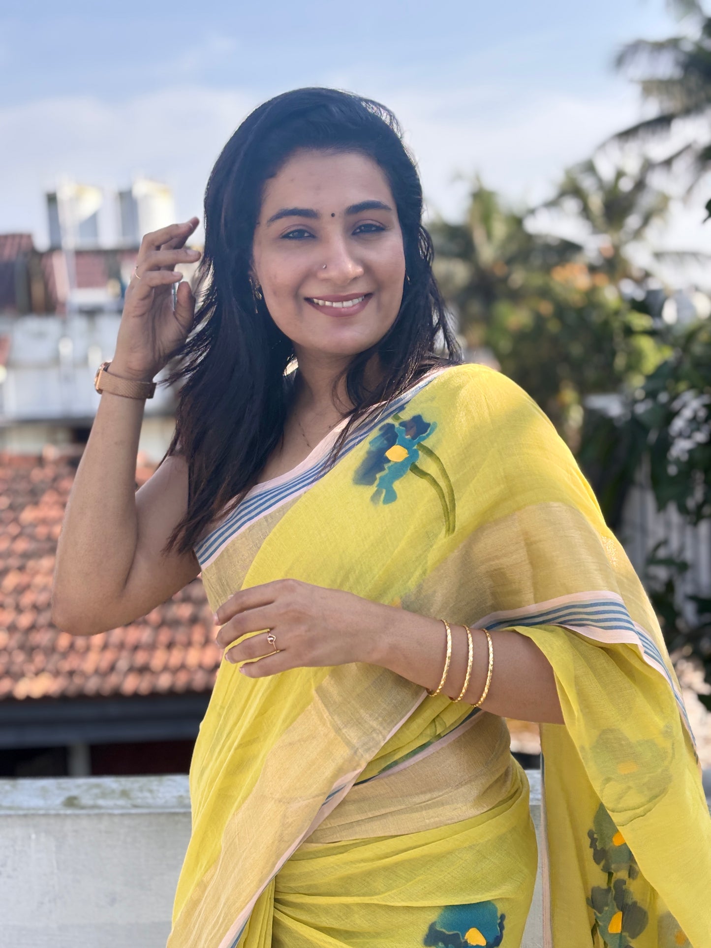 Hand painted handloom Mal cotton Sarees with tassels