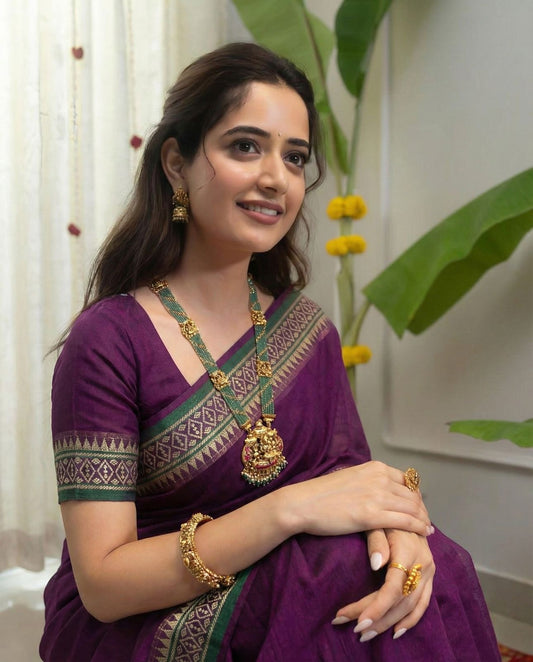 Festive Purple Narayanpeth mercerised saree