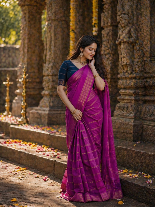 Rudraksha Velthari Sungudi handloom cotton Saree with contrast blouse