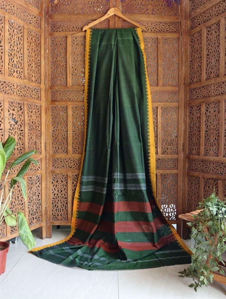 Dhaniakali handloom marked pure cotton Green Saree