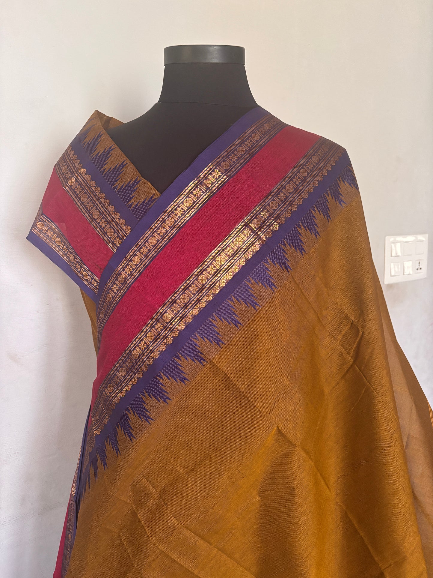 Sangita Chettinad kanchi cotton rustic shade with temple border Saree