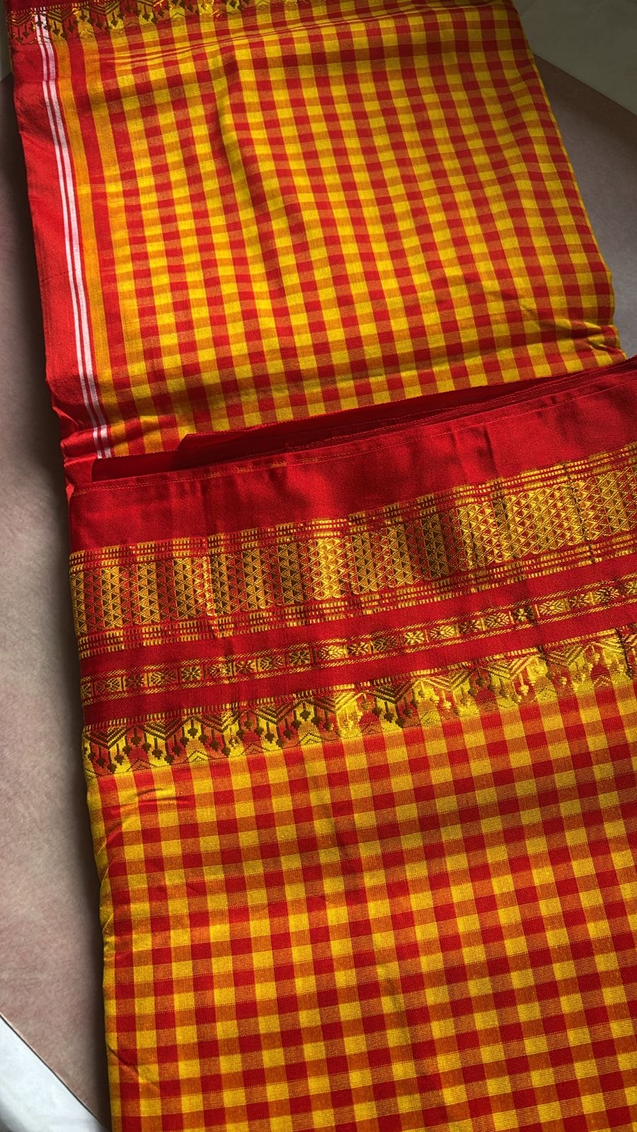 Yashoda mango yellow red check Ilkal saree