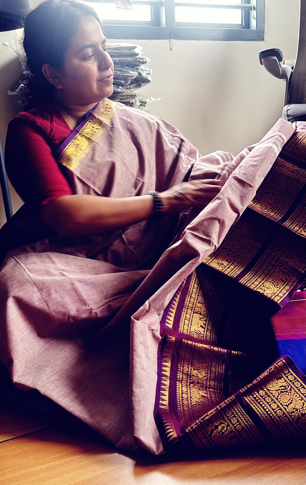 Dual tone violet Kanchi cotton Saree SGS41