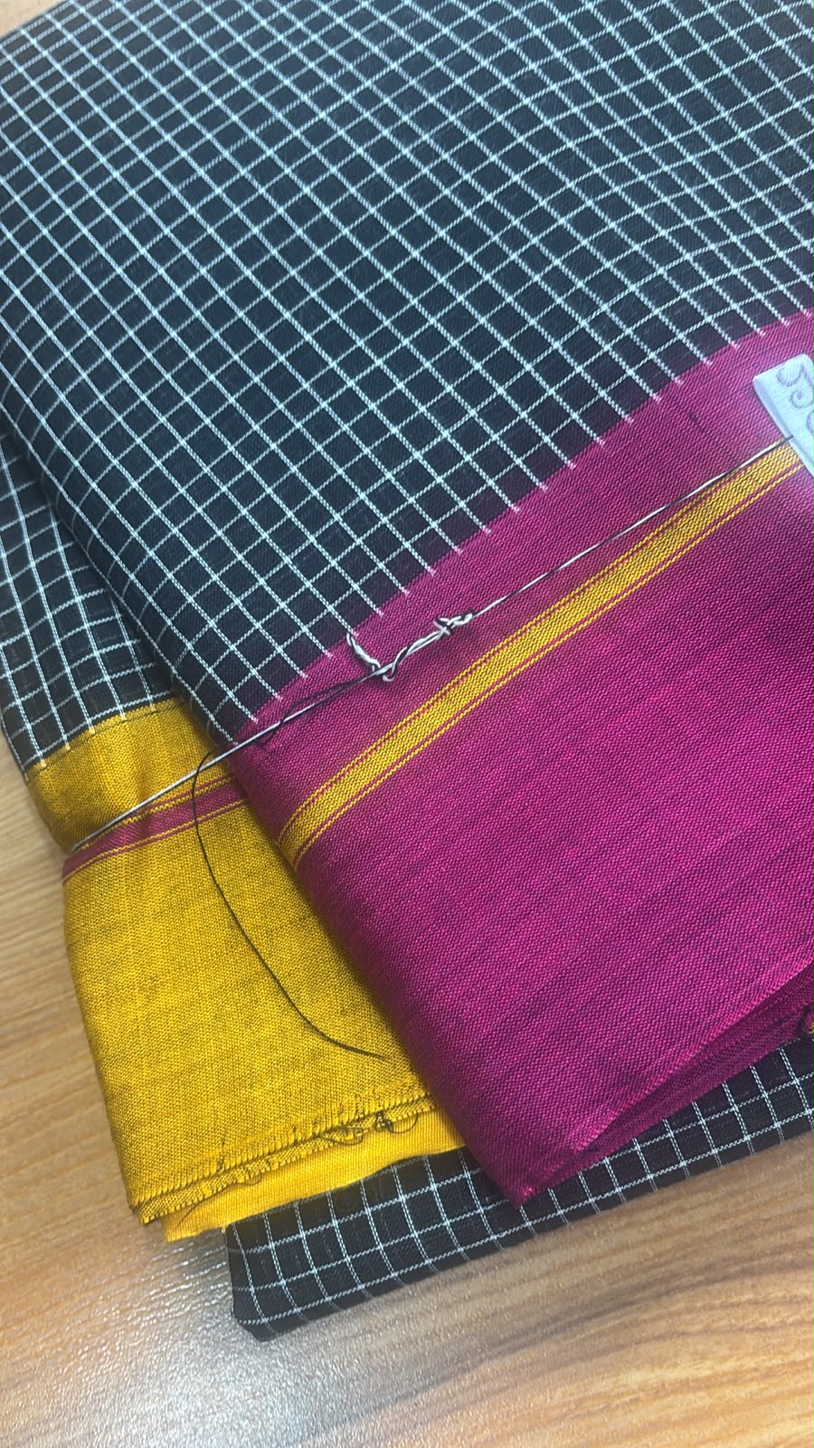 Patteda Aanchu black checks ganga jamuna handloom cotton Sarees PAT06