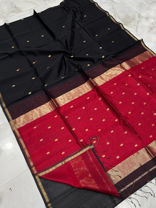 Kalyanika Maheshwari silk sarees black and red