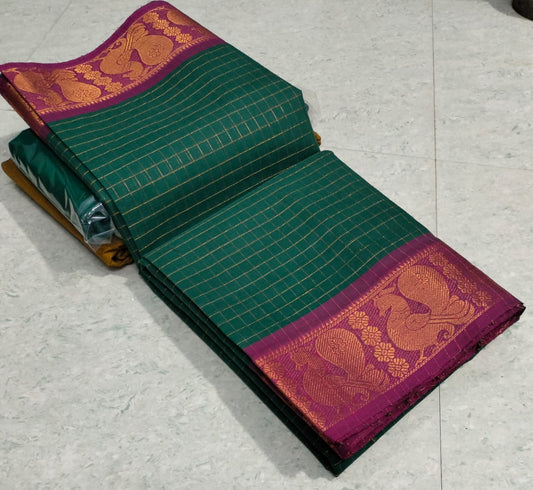 Tarangini Sungudi zari checks sarees without blouse , Green