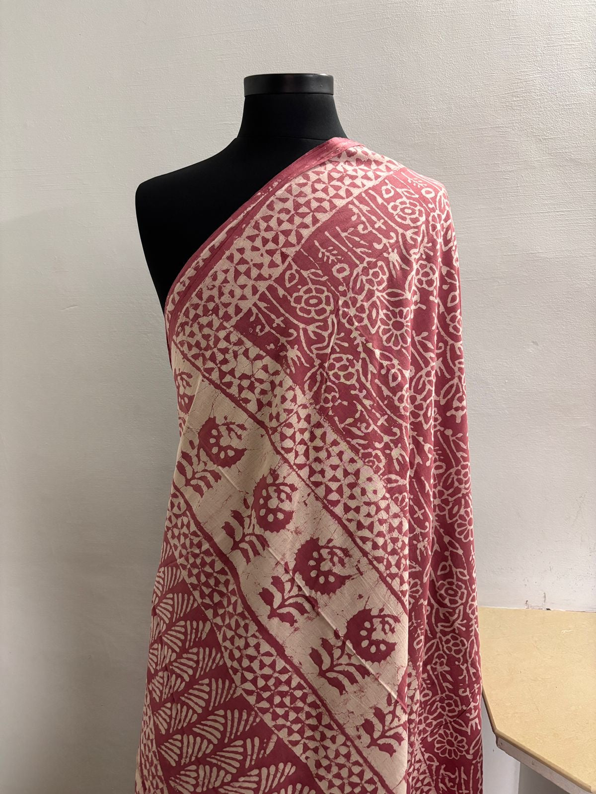 Vasanthika onion pink hand block printed Natural dyed soft cotton sarees