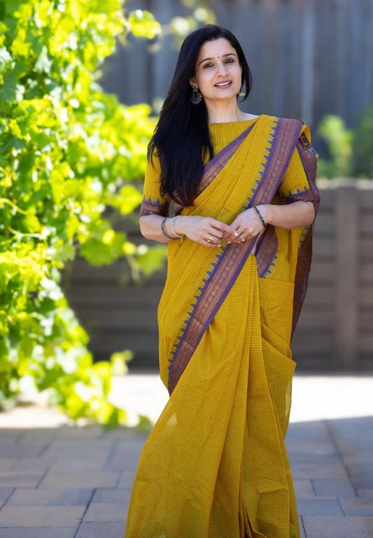 Sangita korvai Vintage Cotton Saree with contrast temple border