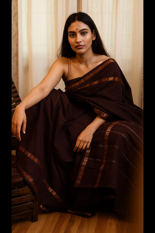 Tarangini Handloom Sungudi Cotton Sarees Brown