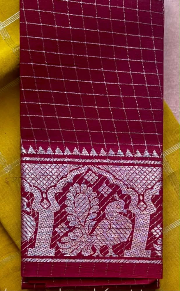 Sungudi handloom cotton silver zari kattam blouse fabric BLS15