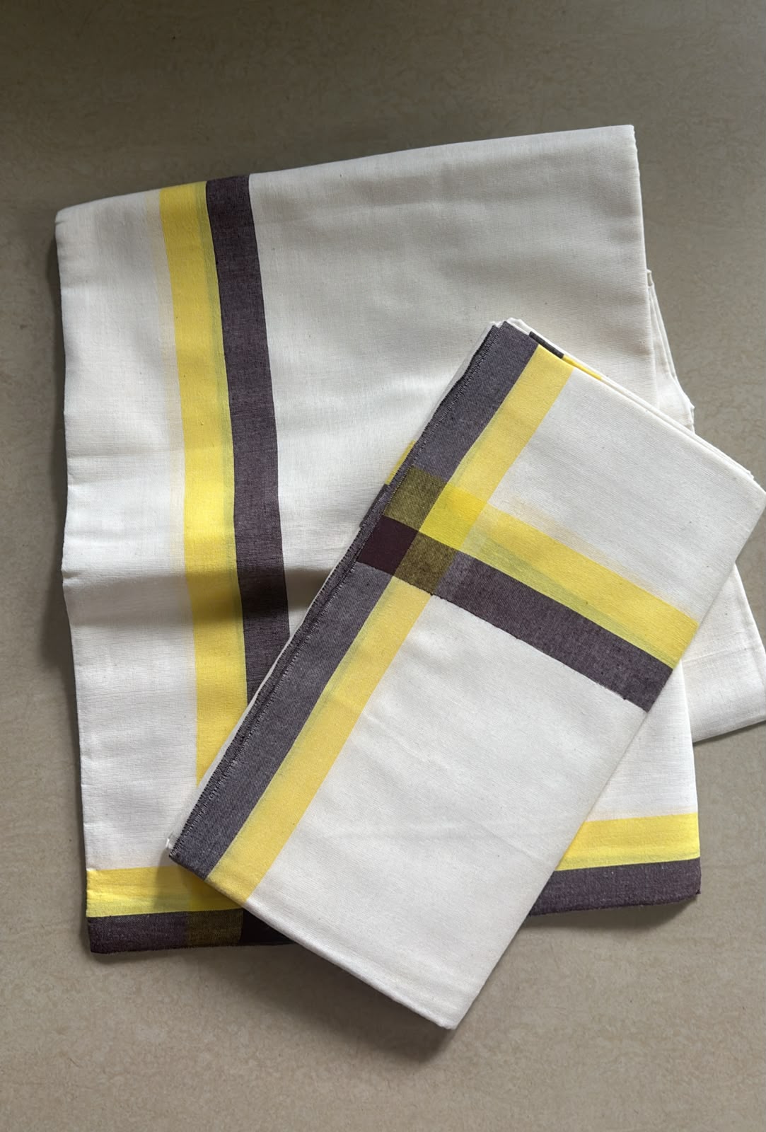 Mulloth daily wear premium quality set Mundu yellow brown